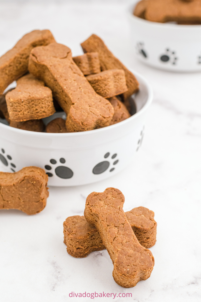 Homemade, all natural peanut butter dog treat made with only 5 ingredients.