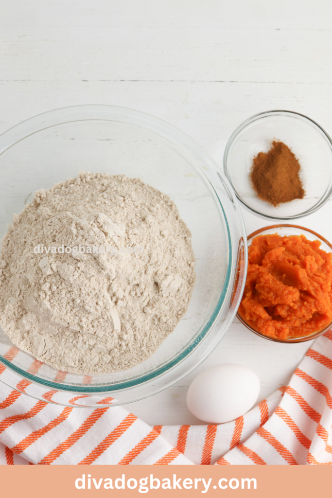 Only four ingredients are needed for this pumpkin dog treat recipe.